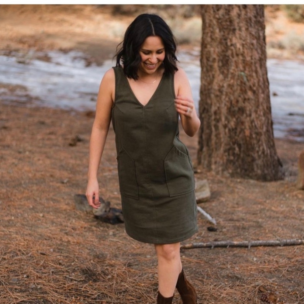 sotela amor shift dress olive green cotton